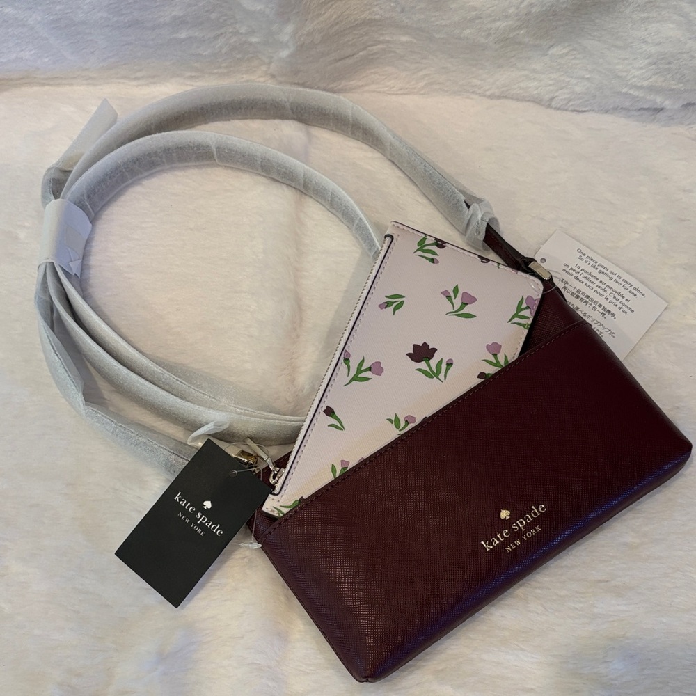 Kate Spade Burgundy Crossbody Bag with Floral Pouch